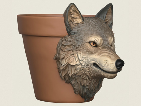 ウルフヘッドプランター 3Dプリントモデル
