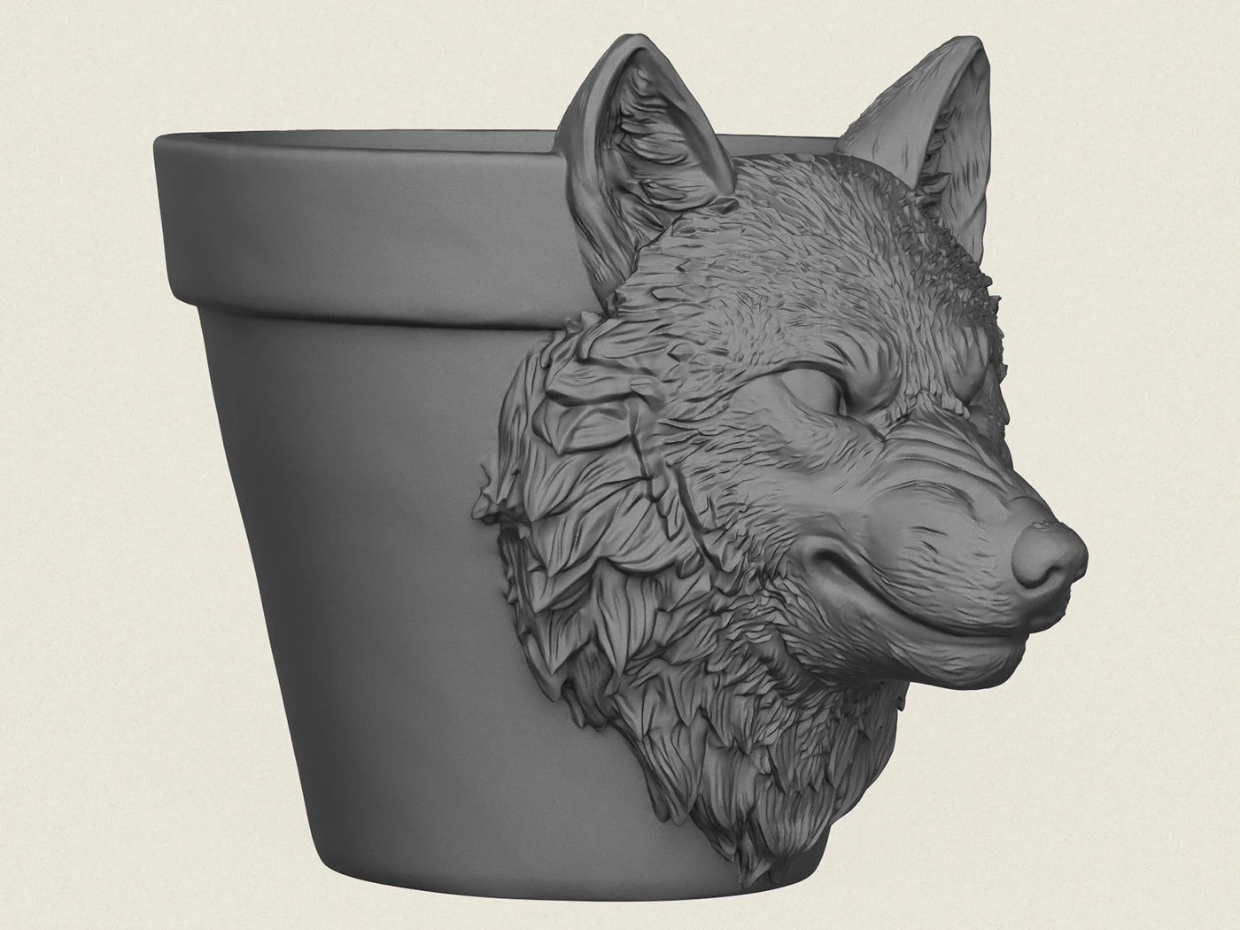 Wolf Head Planter 3D Print Model .c4d .max .obj .3ds .fbx .stl .blend
