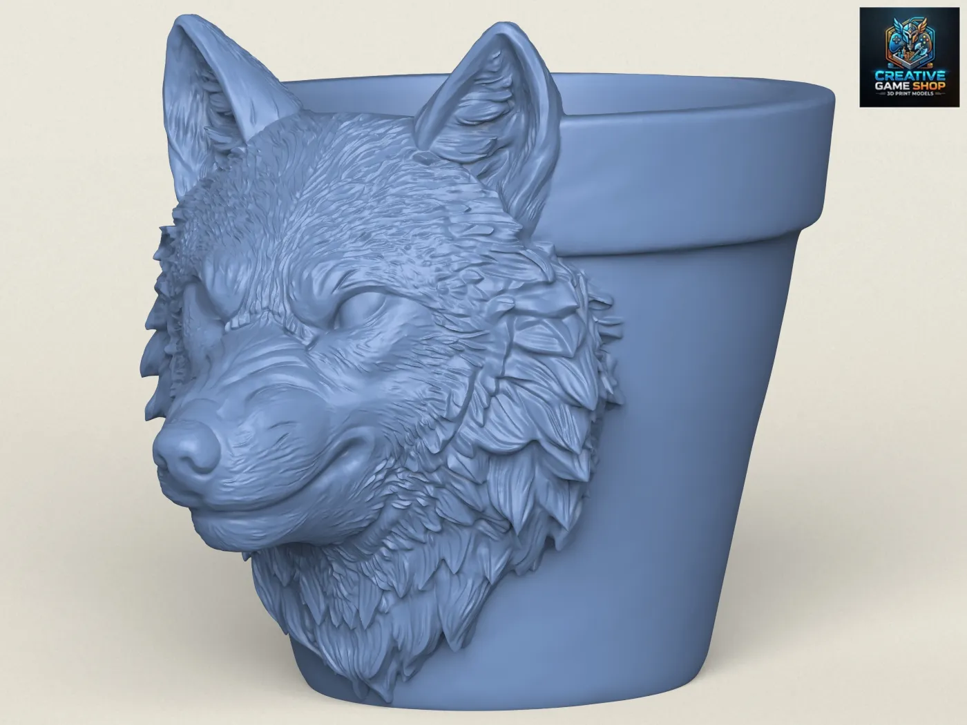 Wolf Head Planter 3D Print Model .c4d .max .obj .3ds .fbx .stl .blend 