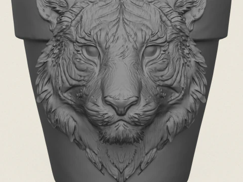 Tiger Head Planter 3D Print Model