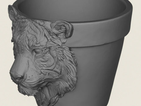 Tiger Head Planter 3D Print Model