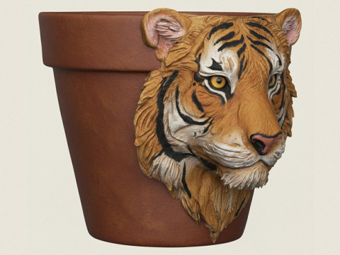 Fioriera con testa di tigre Modello di stampa 3D