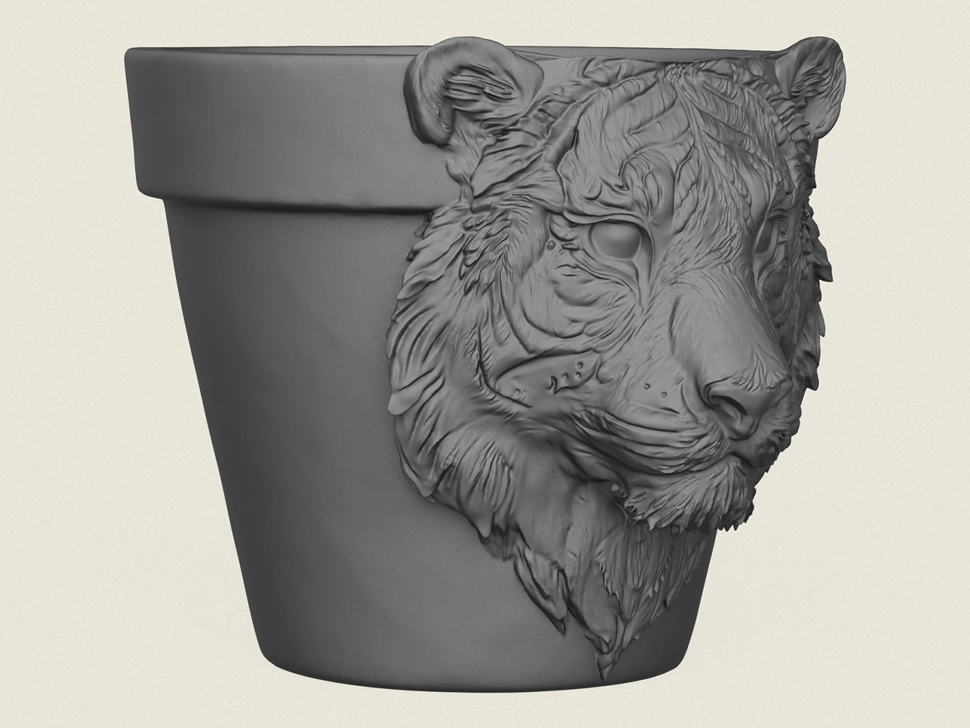 Tiger Head Planter 3D Print Model .c4d .max .obj .3ds .fbx .stl .blend 
