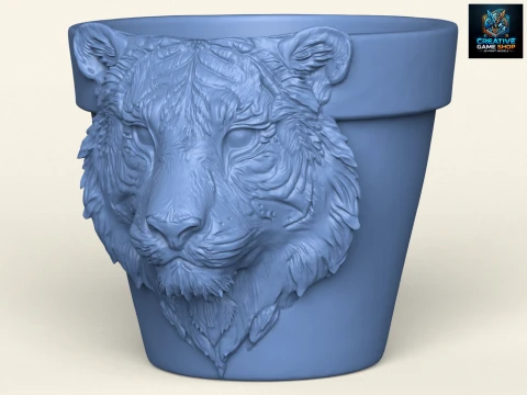 Tiger Head Planter 3D Print Model