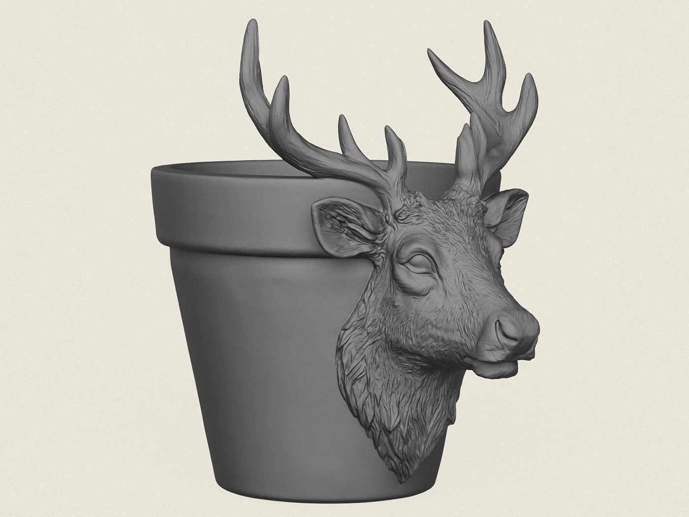 Reindeer Head Planter 3D Print Model .c4d .max .obj .3ds .fbx .stl .blend 