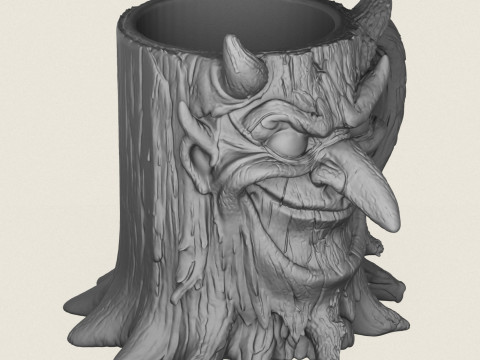 Tasse mit Holzstumpf-Charakter 3D Druckmodell