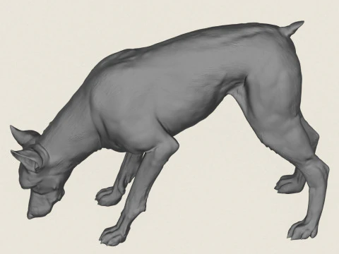Doberman Dog Eating 3D Print Model