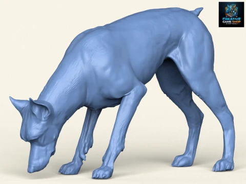 Doberman Dog Eating 3D Print Model