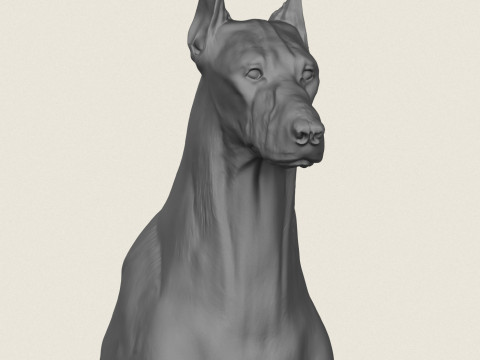 Doberman Dog Sitting 3D Print Model