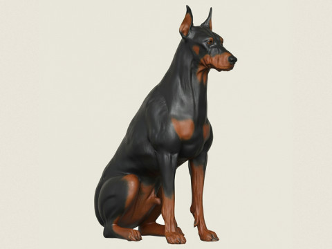 डोबर्मन कुत्ता बैठा हुआ 3D प्रिंट मॉडल