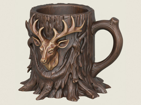 Чашка з дерев'яного пенька з головою оленя 3D Принт Модель