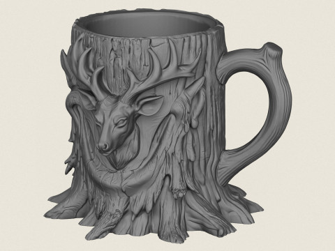 Tasse de souche en bois de t&ecirc;te de cerf Modèles 3D en vedette