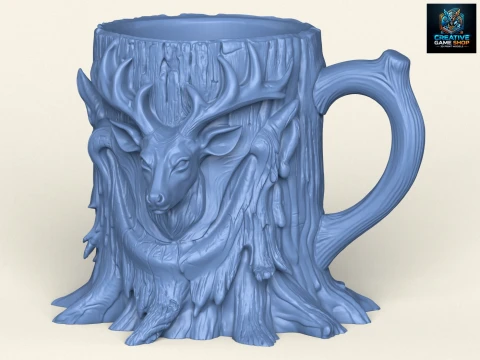 Geyik Kafası Ahşap G&uuml;d&uuml;k Kupa 3D Baskı Modeli