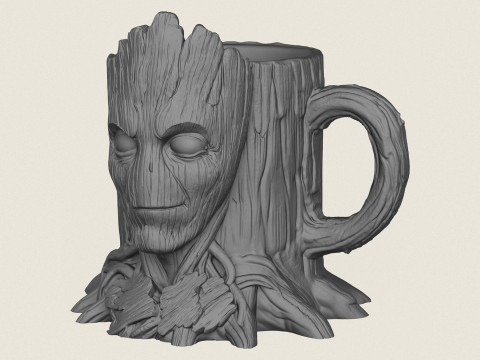 Groot Head Wooden Stump Mug 3D Print Model
