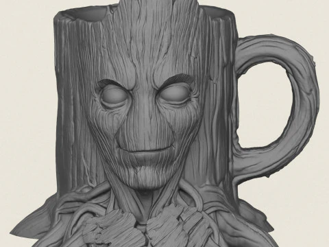 Groot Head Wooden Stump Mug 3D Print Model
