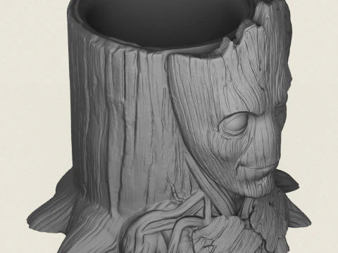 Groot Head Wooden Stump Mug 3D Print Model