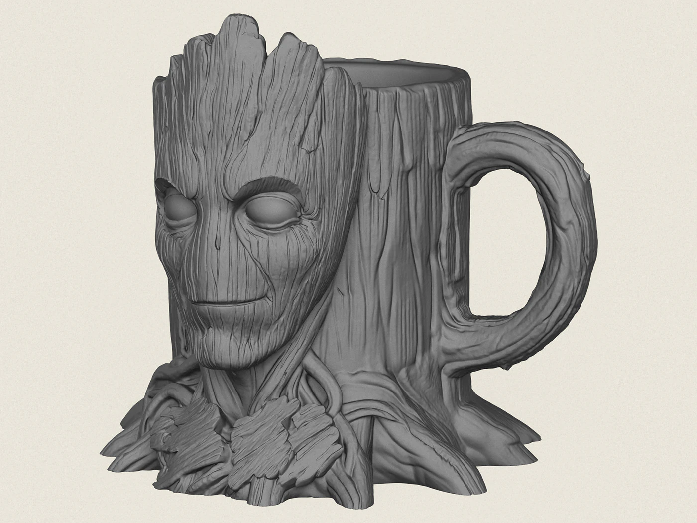 Groot Head Wooden Stump Mug 3D Print Model .c4d .max .obj .3ds .fbx .stl .blend 