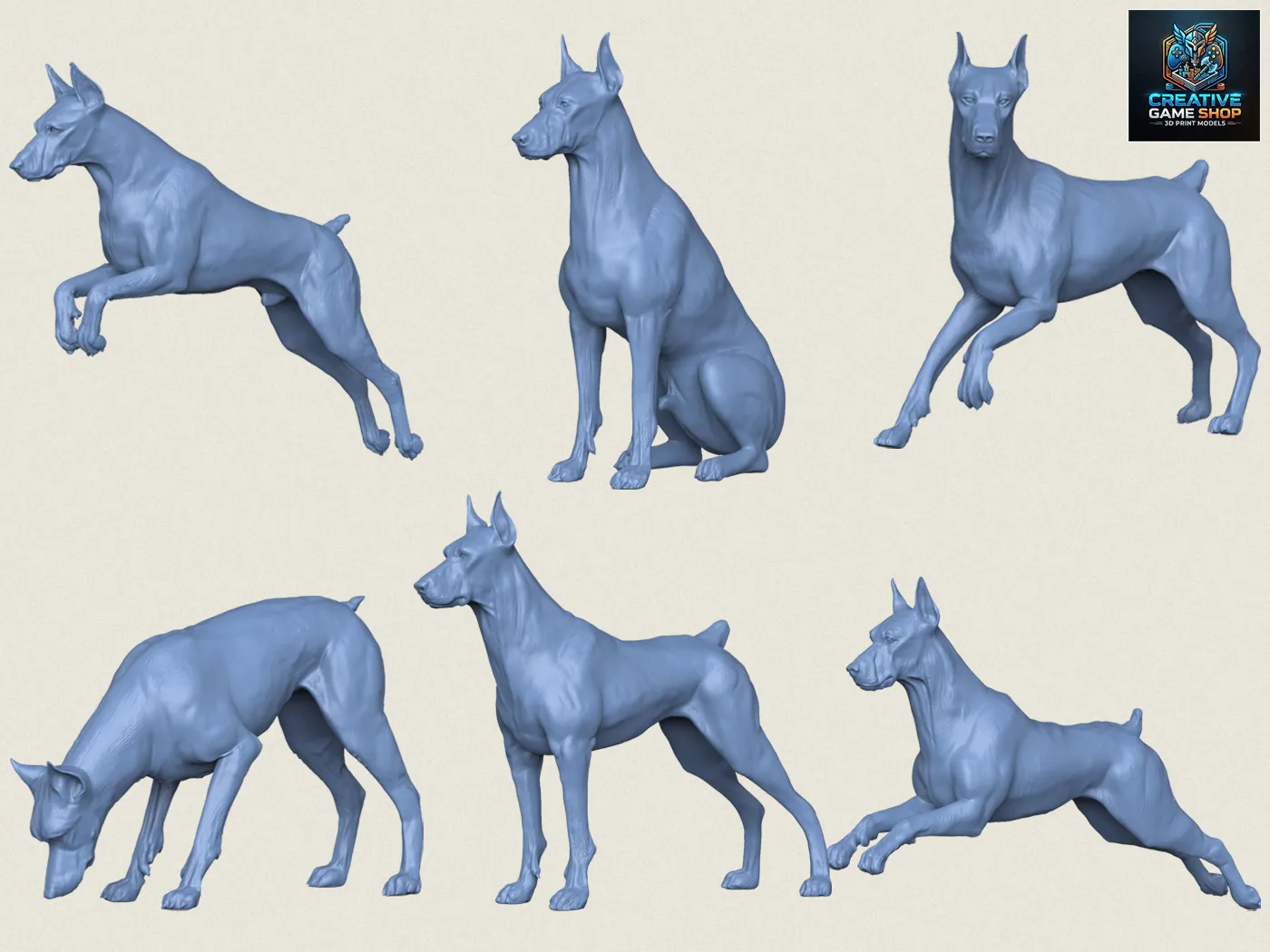 Doberman Dog Pose Collection 3D Print Model .c4d .max .obj .3ds .fbx .stl .blend 