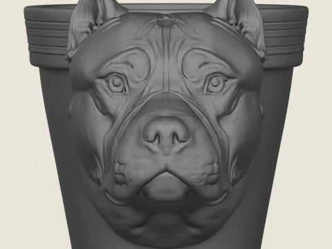 Pitbull Dog Head Planter 3D Print Model