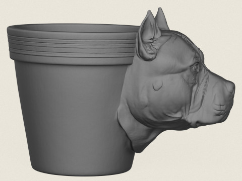 Pitbull Dog Head Planter 3D Print Model