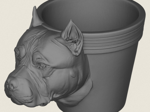 Pitbull Dog Head Planter 3D Print Model