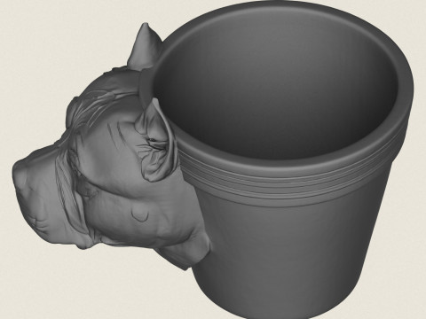 Pitbull Dog Head Planter 3D Print Model