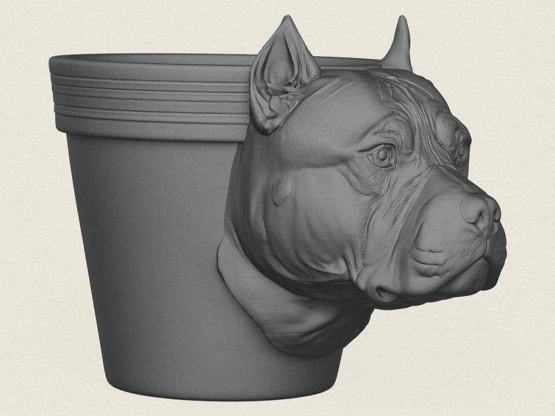 Pitbull Dog Head Planter 3D Print Model .c4d .max .obj .3ds .fbx .stl .blend 