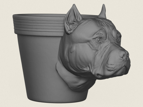 Macetero con cabeza de perro Pitbull Modelo de impresión 3D