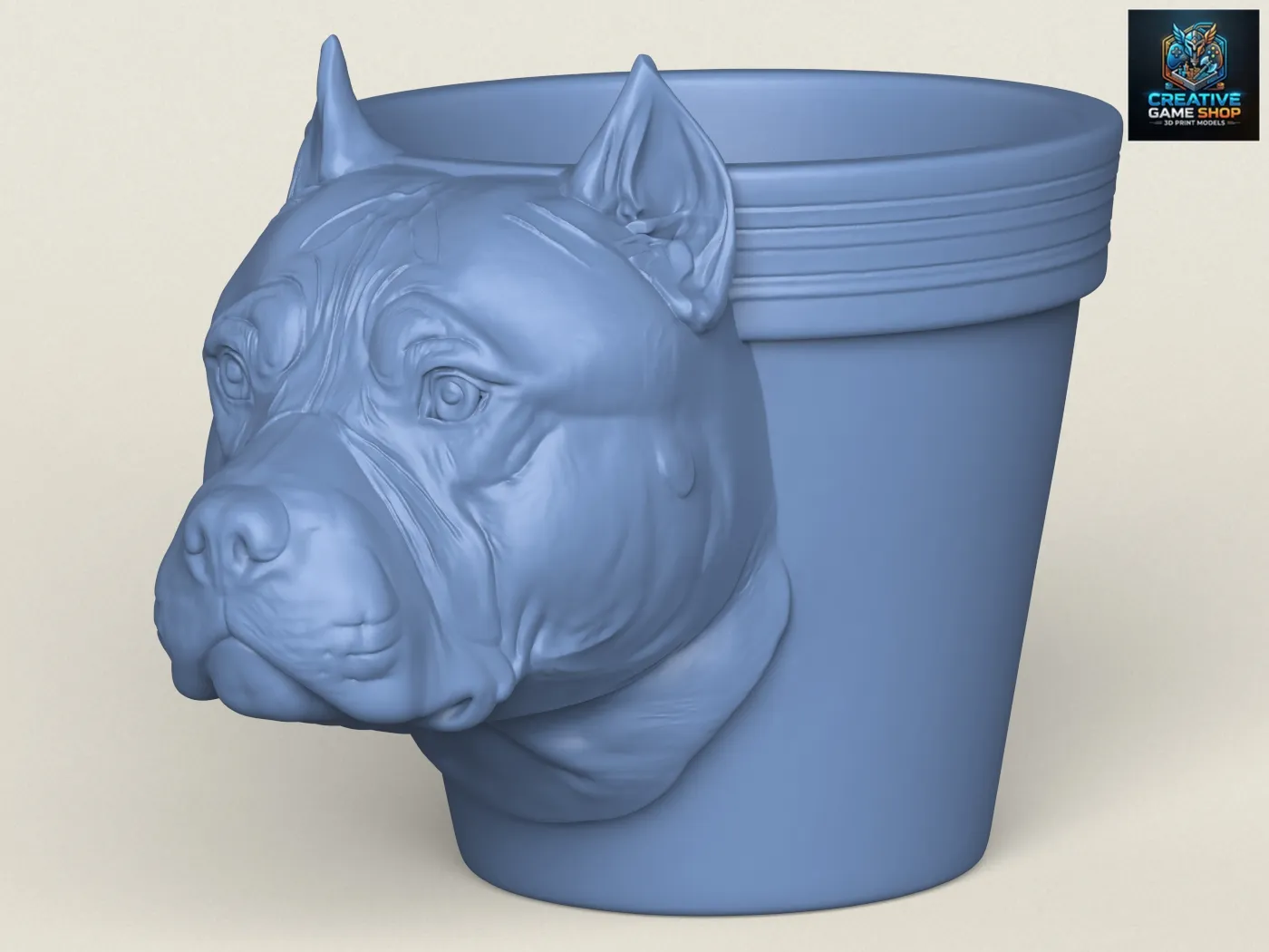 Pitbull Dog Head Planter 3D Print Model .c4d .max .obj .3ds .fbx .stl .blend