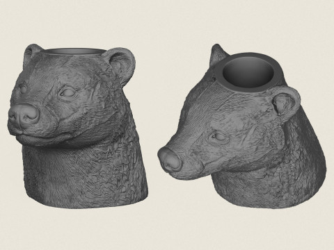 Badger Head Vase 3D Print Model