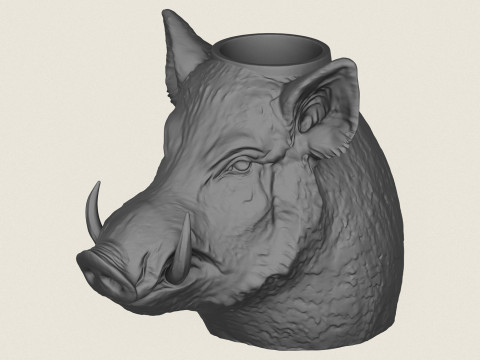 Ваза с головой дикого кабана 3D Принт Модель