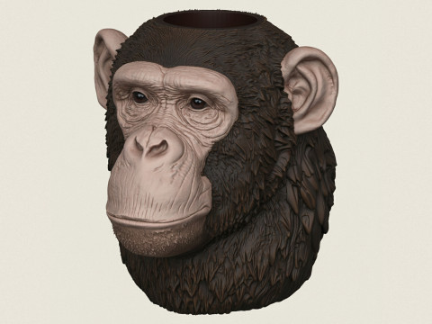 Chimpanzee Head Vase 3D Print Model