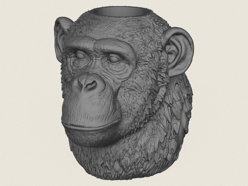 Chimpanzee Head Vase 3D Print Model .c4d .max .obj .3ds .fbx .stl .blend 