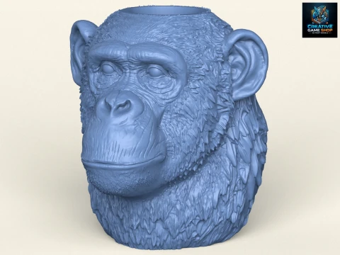 Şempanze Başlı Vazo 3D Baskı Modeli