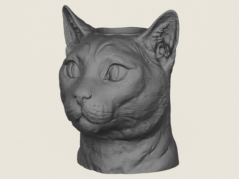 Cat Face Vase 3D Print Model .c4d .max .obj .3ds .fbx .stl .blend 