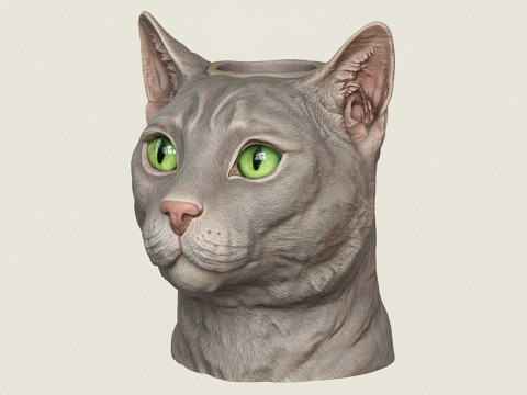 Cat Face Vase 3D Print Model