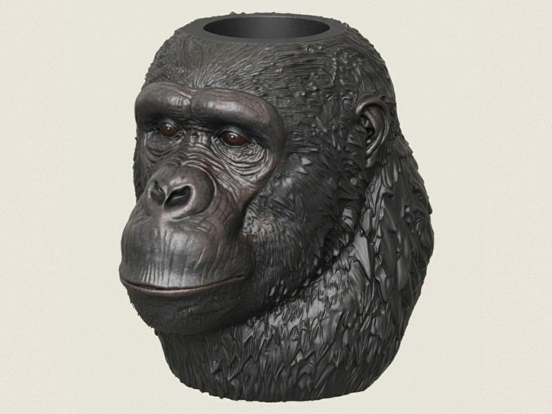 Gorilla Face Vase 3D Print Model .c4d .max .obj .3ds .fbx .stl .blend 