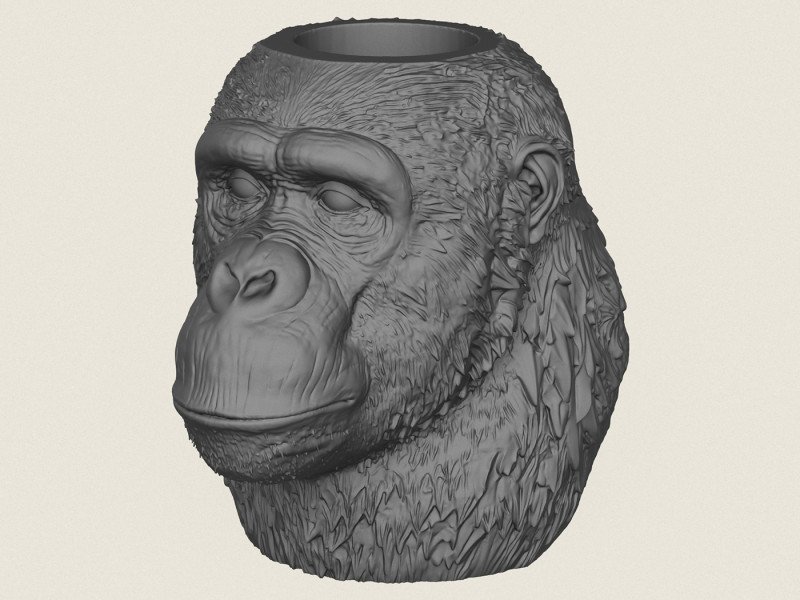 고릴라 얼굴 꽃병 3D 프린트 모델 .c4d .max .obj .3ds .fbx .stl .blend