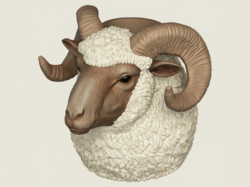 Ram Head Vase 3D Print Model .c4d .max .obj .3ds .fbx .stl .blend 