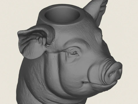 Pig Head Vase 3D Print Model