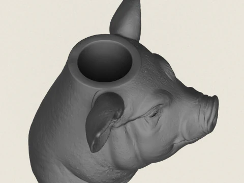 Pig Head Vase 3D Print Model