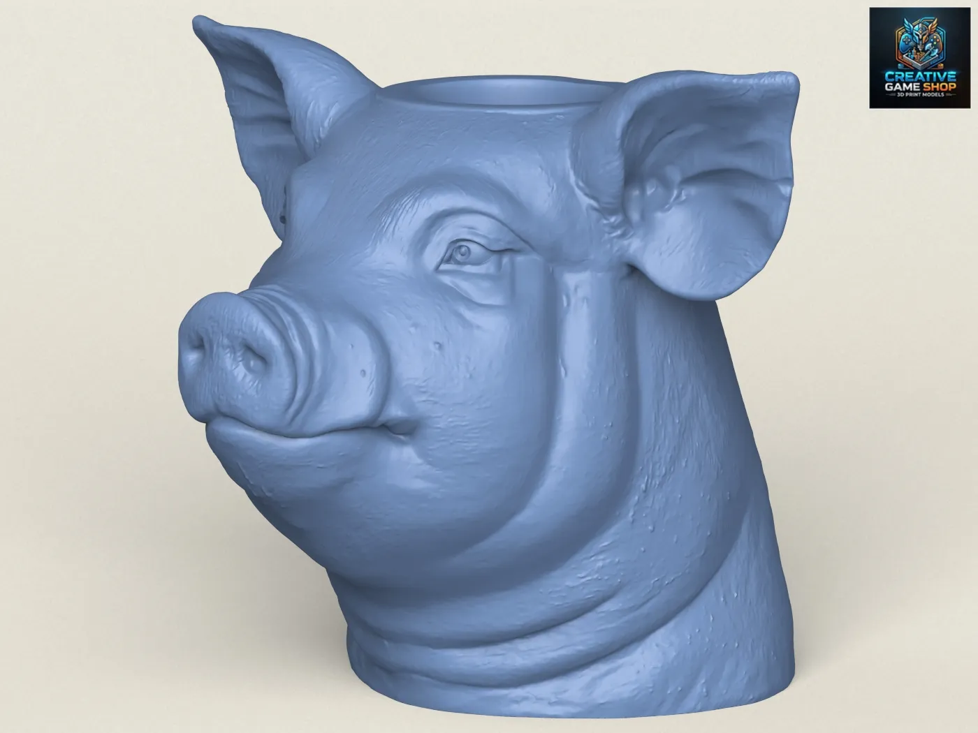 Pig Head Vase 3D Print Model .c4d .max .obj .3ds .fbx .stl .blend