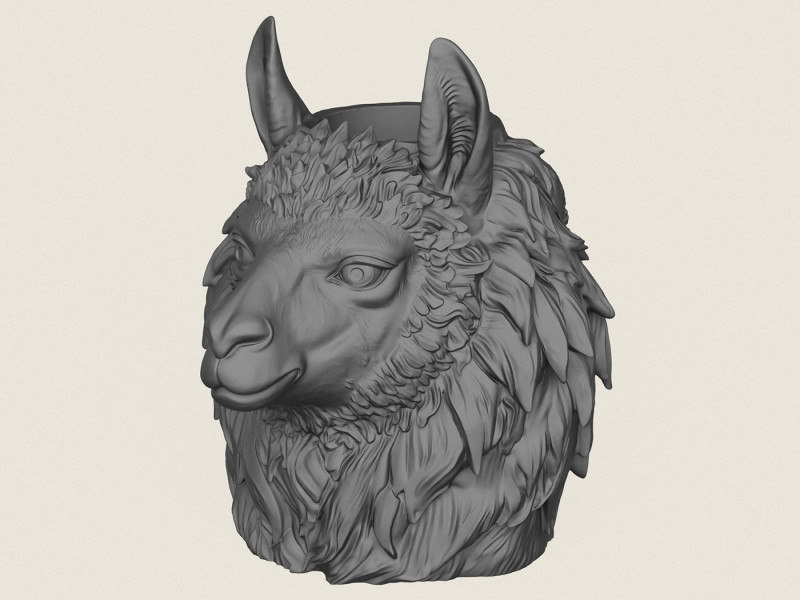 Llama Animal Face Vase 3D Print Model .c4d .max .obj .3ds .fbx .stl .blend 