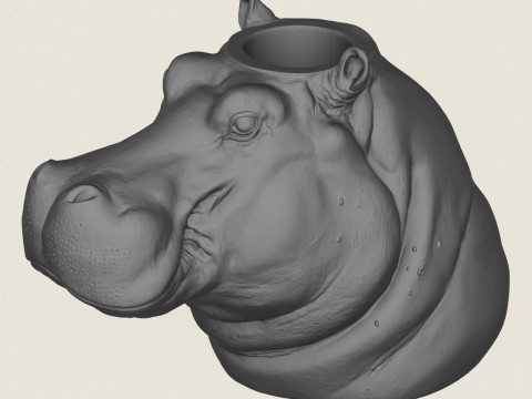 Hippopotamus Face Vase 3D Print Model