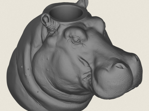 Hippopotamus Face Vase 3D Print Model