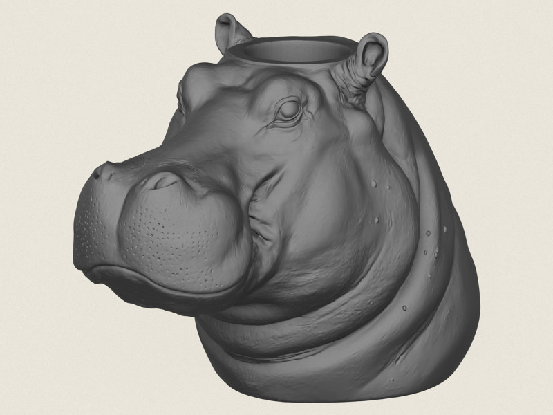 Hippopotamus Face Vase 3D Print Model .c4d .max .obj .3ds .fbx .stl .blend 