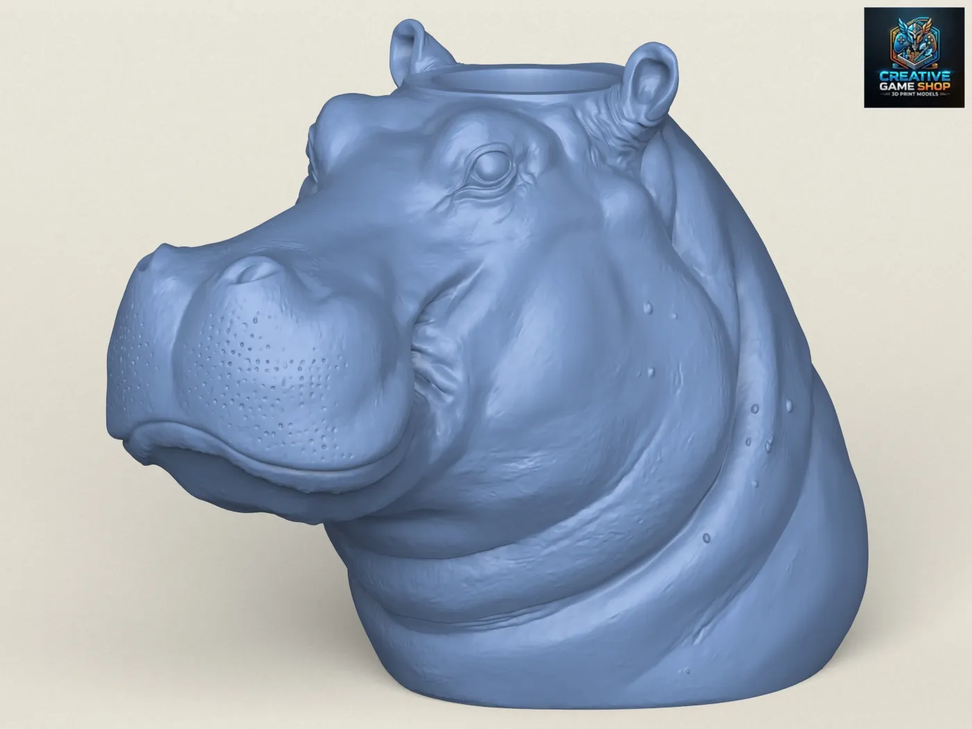 Hippopotamus Face Vase 3D Print Model .c4d .max .obj .3ds .fbx .stl .blend 