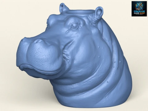 Hippopotamus Face Vase 3D Print Model