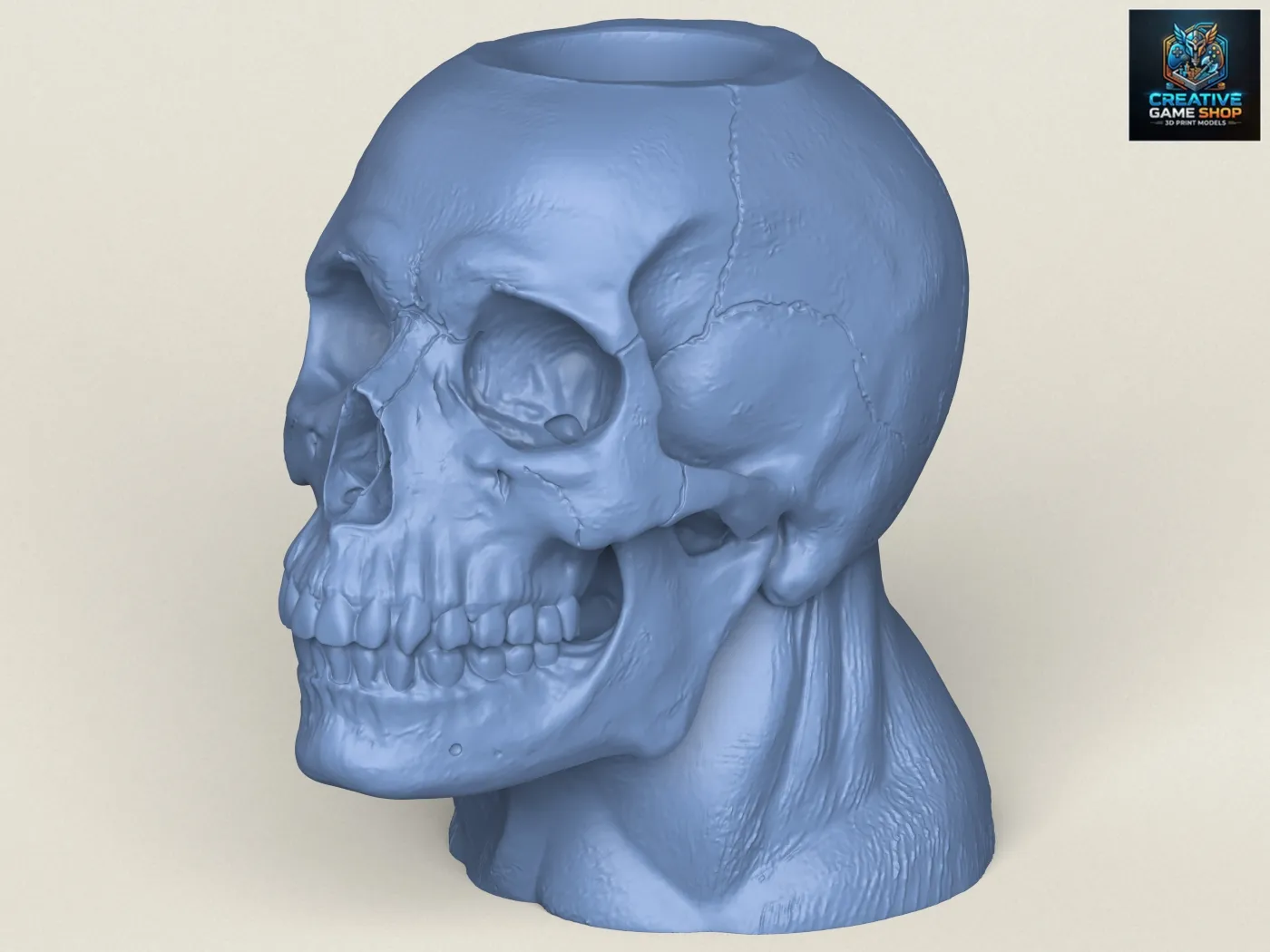 Human Skull Pot Vase 3D Print Model .c4d .max .obj .3ds .fbx .stl .blend