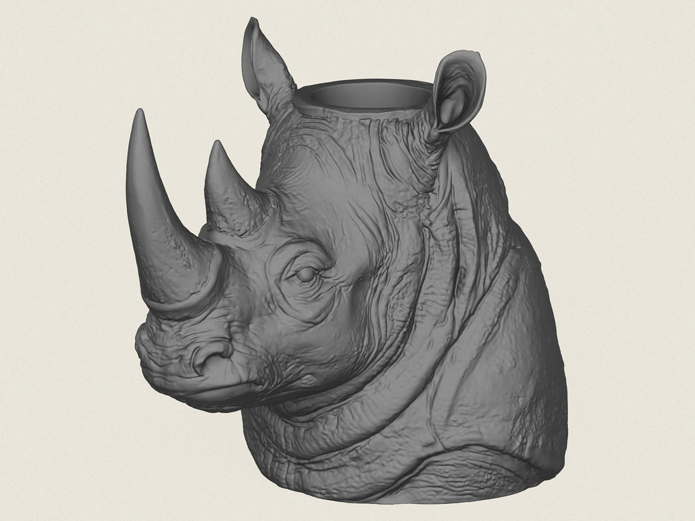 Rhinoceros Head Vase 3D Print Model .c4d .max .obj .3ds .fbx .stl .blend 
